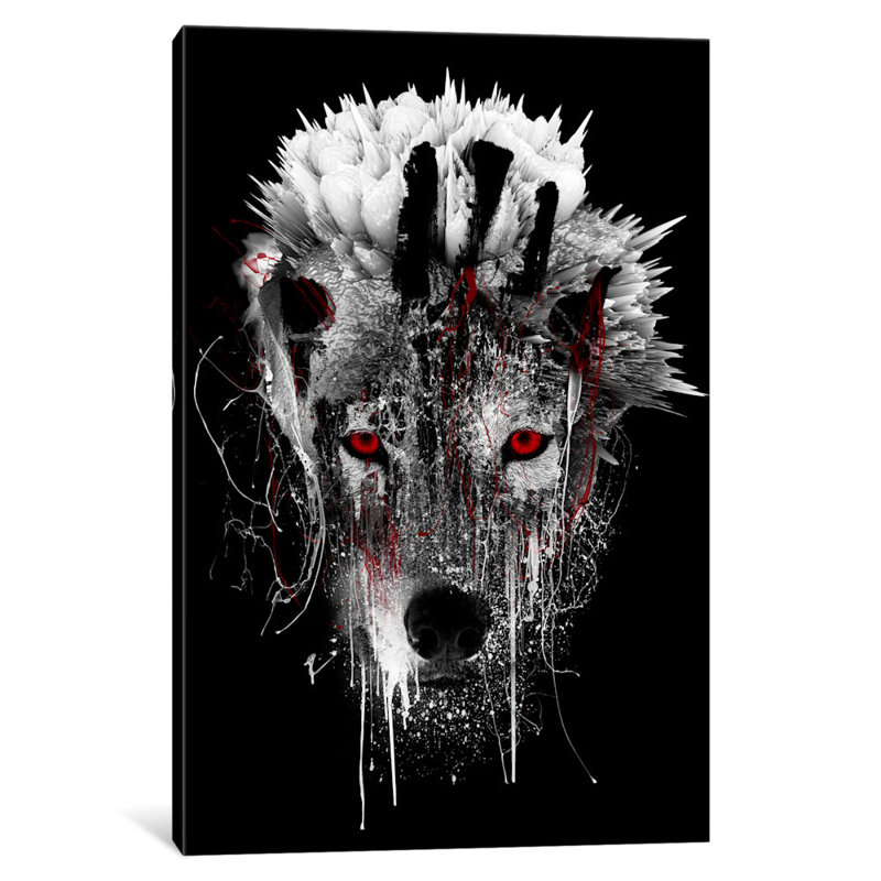 « red-avec loup », impression sur toile, H 12 po x l 8 po x P 0,75 po, Toile tendue, Pas de tapis