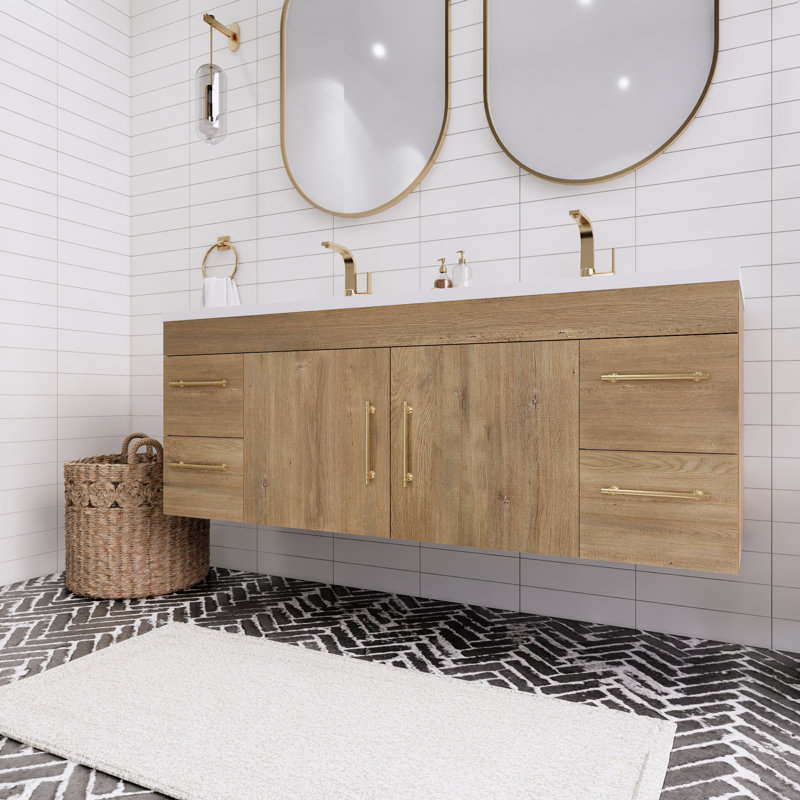 Ensemble de meuble-lavabo double 60 po Tenshi, Chêne et teck