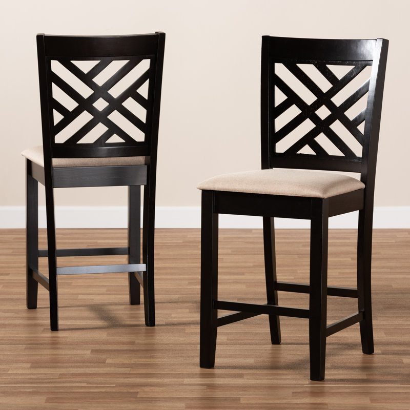 63.5cm H Polyester Blend Upholstered Cross Back Side Chair in Grey/Dark Brown, Sand