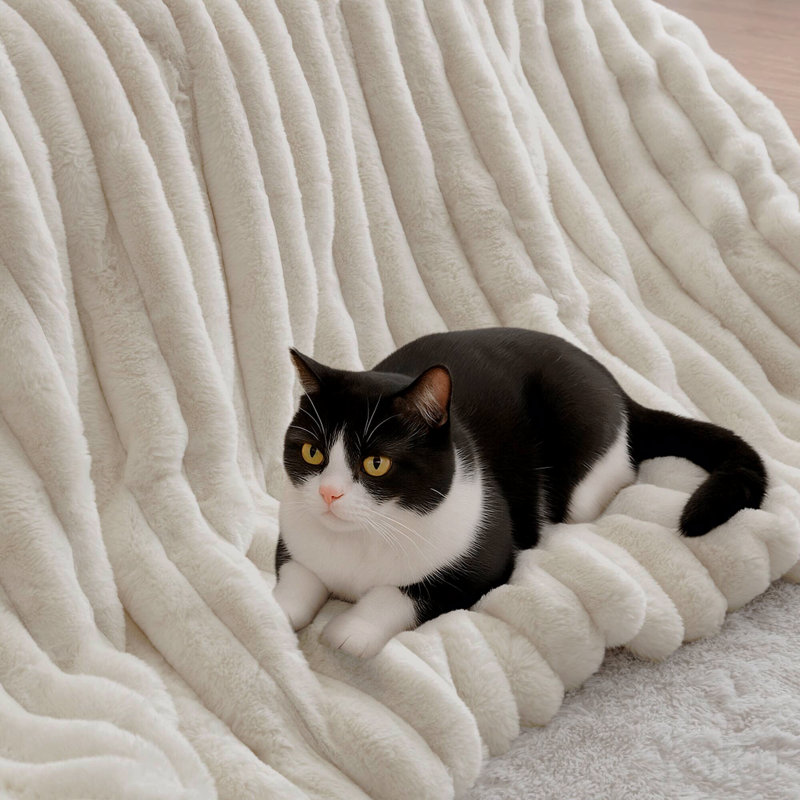 3-Piece King Soft Faux Fur Ribbed Comforter Set,Ivory