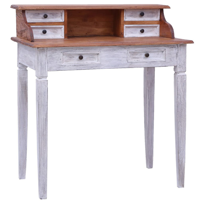 Writing Desk with Drawers 90x50x101 cm Solid Mahogany Wood, White