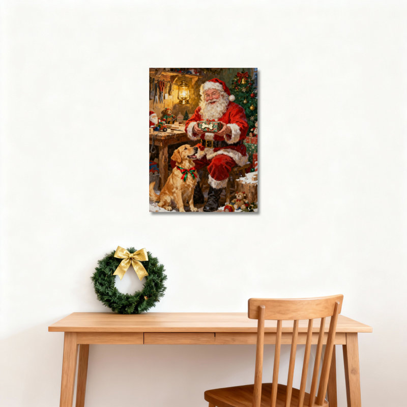 «Santa Dog», art mural sur toile, H 18 po x l 12 po