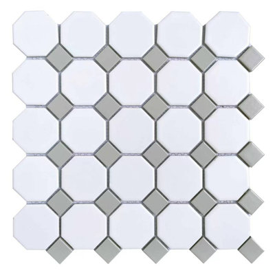 Matte 2x2" Gray Porcelain Octagon and dot 12x12 Mosaic - Wall & Floor Mosaic tile (set of 20 sheets)