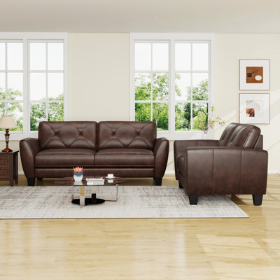 Nayelys 2-Pieces Classic Luxury Genuine Leather Living Room Set with Solid Wood Frame