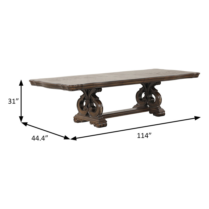 Table de salle à manger traditionnelle 114 po, brun foncé