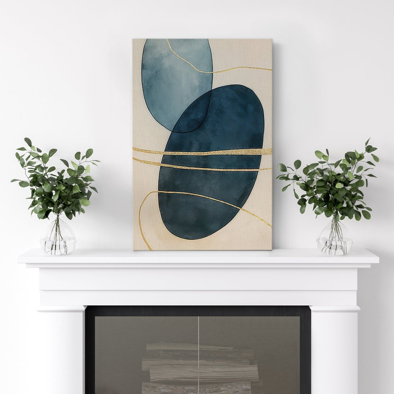 Art mural abstrait géométrique sur toile - Blocs de couleur bleue, impression d'art moderne Mid-Century pour le salon, le bureau ou la chambre à coucher
