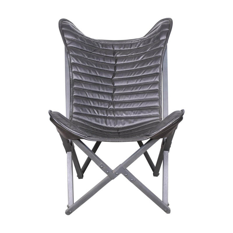 Alinea Accent Chair, Black Genuine Leather, Black