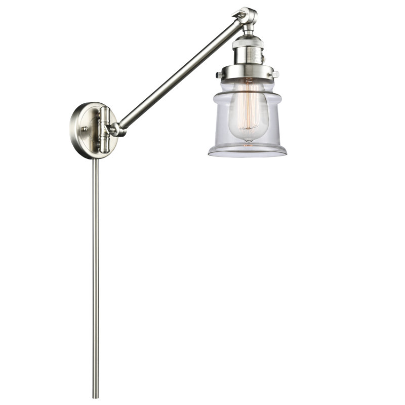 Bras articulé à 1 lumière à intensité variable Alaric, Ampoule incandescente rétro de 60 watts, Transparent