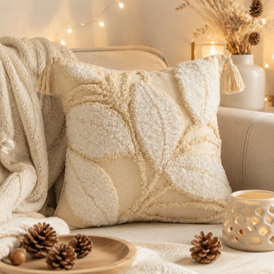 Boho Green Leaf Tufted Pillow Covers