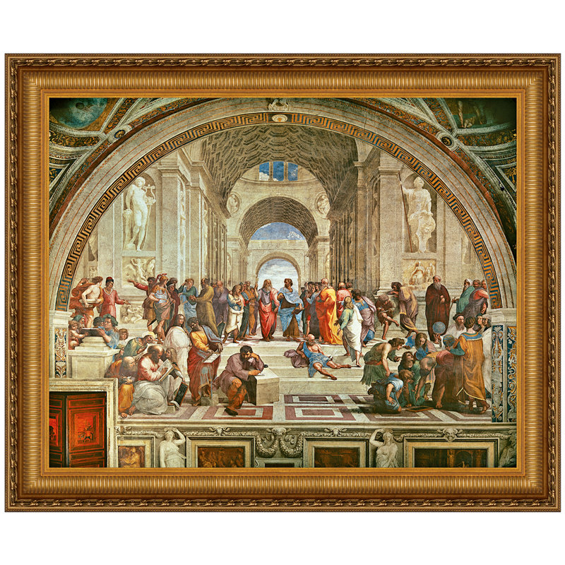 Large Gold Framed Canvas Painting of The School of Athens