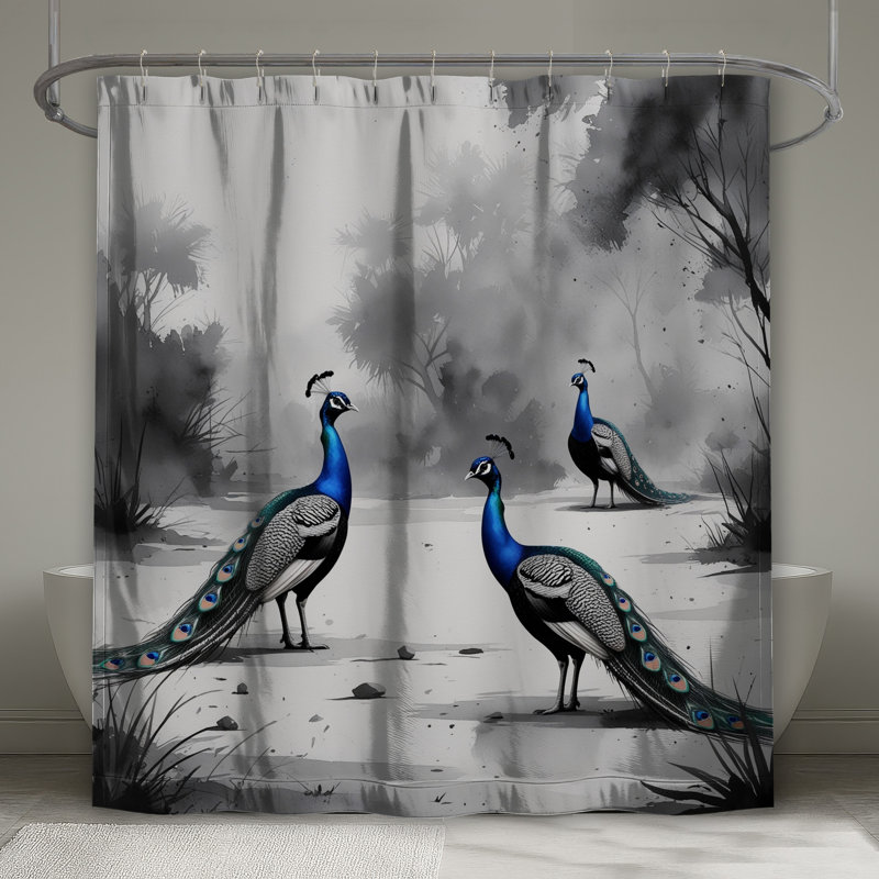 Rideaux de douche bleu paons en forêt extra longs, L 70 po x H 84 po