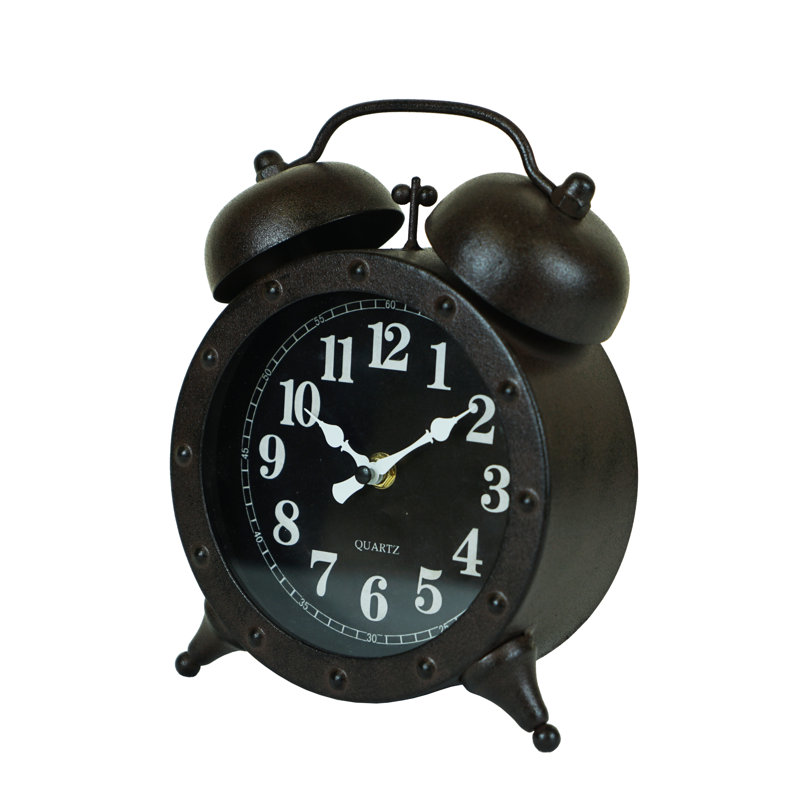 Metal Twin Bell Alarm Tabletop Clock - Rustic Finish