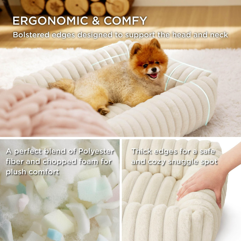Cream Corduroy Fleece Orthopedic Dog Bed with Raised Sides