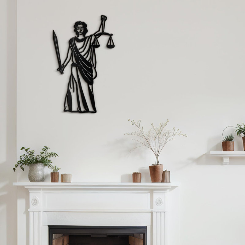 Décoration murale en métal Lady Justice Statue minimaliste moderne abstrait décoration murale, H 30 po x l 20 po x P 0,05 po