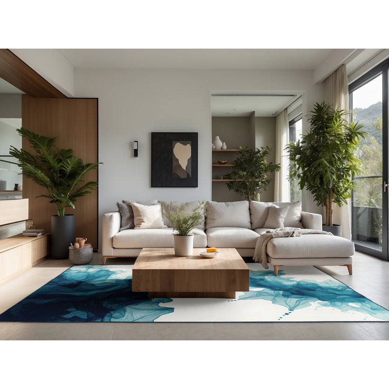 Tapis moelleux et moelleux à motif abstrait moderne et contemporain Ealey, Carré 4 pi