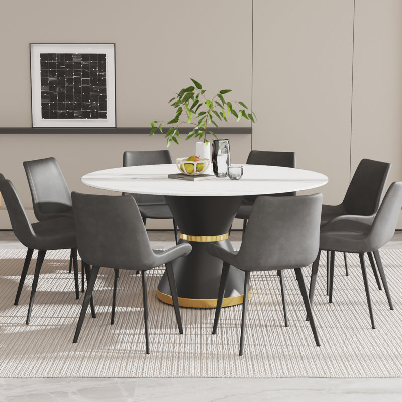 Alperton 9 - Piece Round 59.05'' Pedestal Dining Set, Gray/Gray, White
