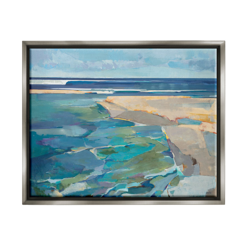 Abstrait plage paysage cubique pastel, peinture sur toile, art mural par tiers et mur, H 25 po x l 31 po x P 1,7 po