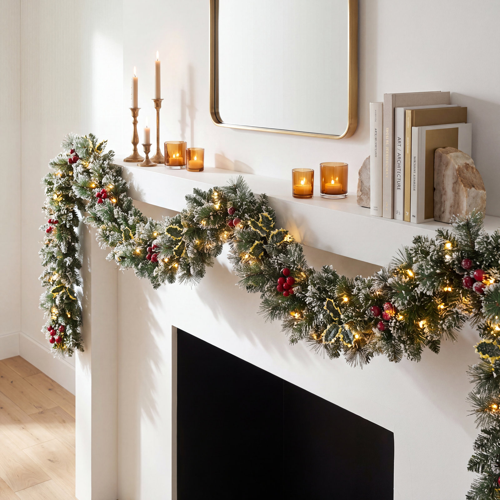 240" Frosted Pre-Lit Pine Garland