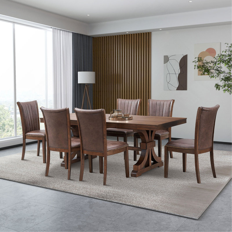 Table de salle à manger 78,74 po en bois d'hévéa rectangulaire pour 6 à 8 personnes avec base à tréteaux en bois