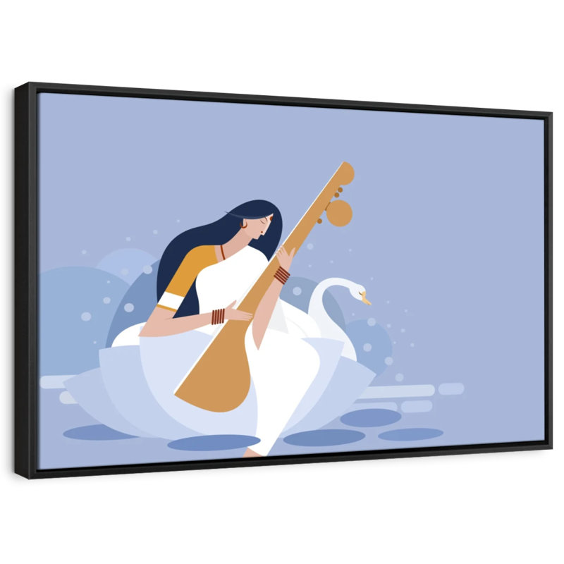 Saraswati et cygne, reproduction sur toile, H 25 po x l 37 po