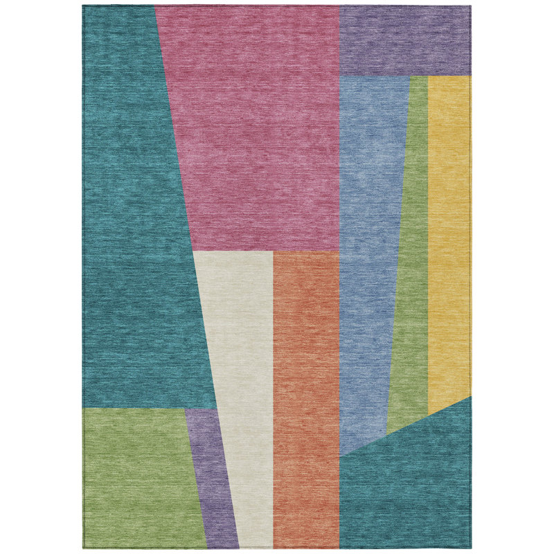 Machine Washable Indoor/Outdoor Chantille ACN2446 Geometric Rug, Teal, 9' x 12'