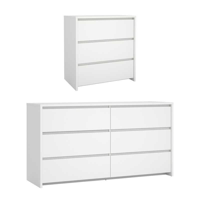 Ensemble de chambre à coucher 2 pièces - commode double 6 tiroirs, 2 pièces : commode basse, commode haute