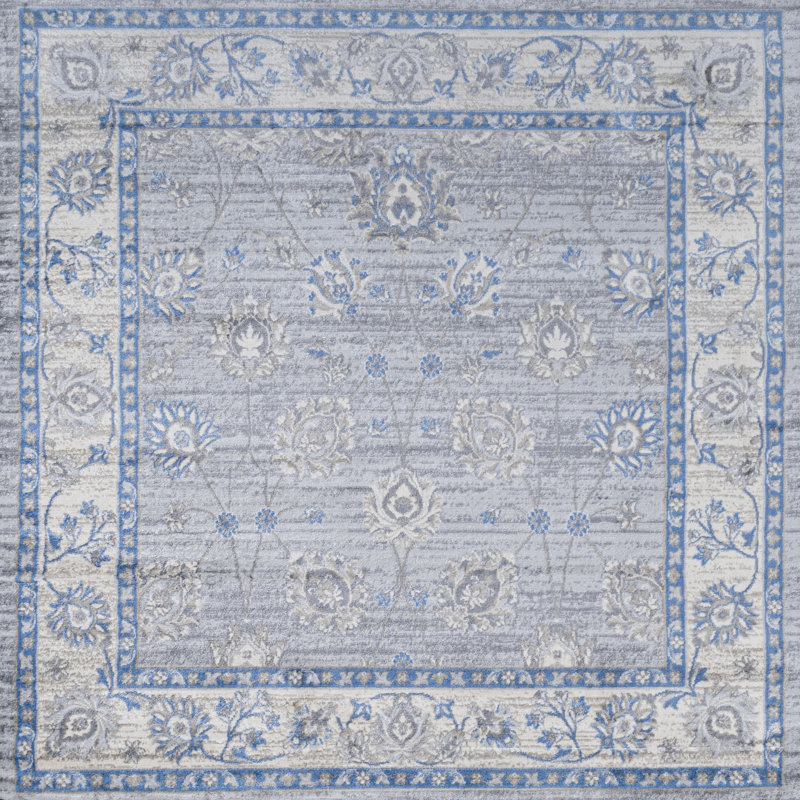 Modern Persian Vintage Moroccan Traditional Gray/Blue Rug, Square 5'