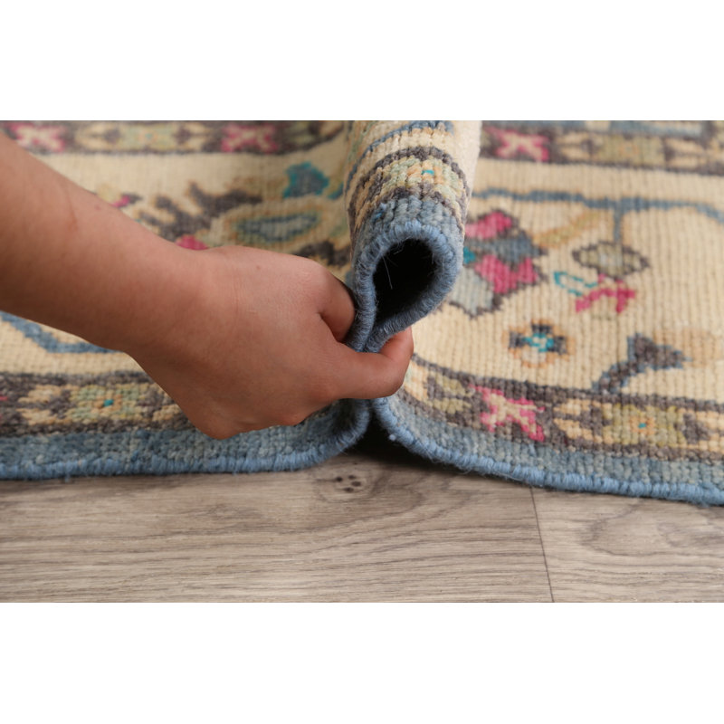 Tapis unique en laine noué à la main Oushak nouvel âge de 6 pi 2 po x 8 pi 6 po bleu