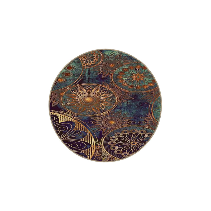 Tapis tissé à motif de disques lavables, Sous-tapis rond 3 pi 3 po inclus
