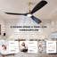 Ventilateur de plafond intelligent 52 po avec lumière, 3 pales en ABS, télécommande à 6 vitesses et commande vocale APP, 3CCT, à intensité variable, moteur réversible BLDC-133387528-133438085