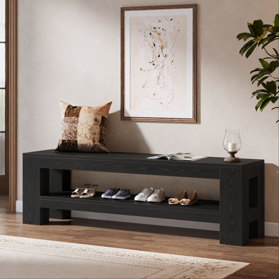 59" Wooden Entryway Bench With Storage Shelf