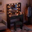 Ensemble de coiffeuse avec miroir lumineux et tabouret de coiffeuse, coiffeuse avec 2 tiroirs, bureau de coiffeuse pour chambre à coucher et vestiaire-1954624133-1979102693