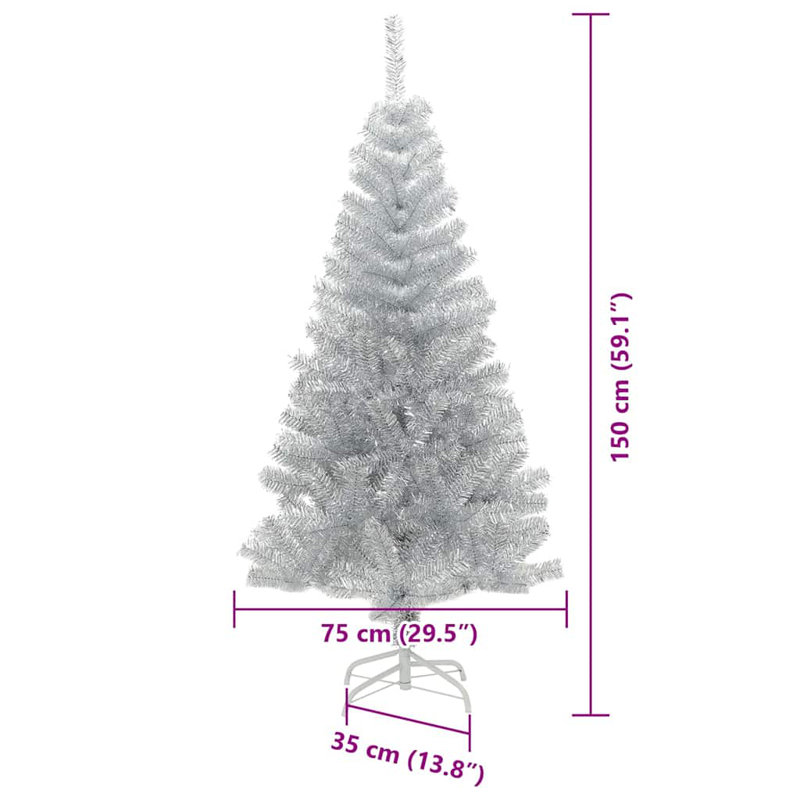 vidaXL Christmas Tree with 150 LEDs with Stand Silver PET, 4.92 ft