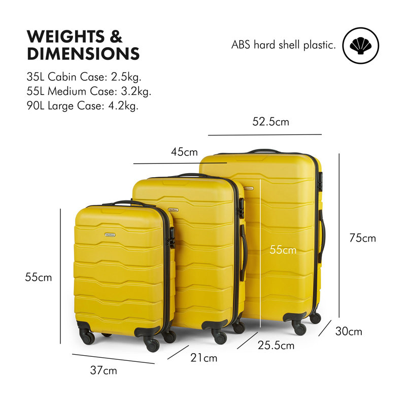 3pc Abs Mustard Yellow Luggage Set