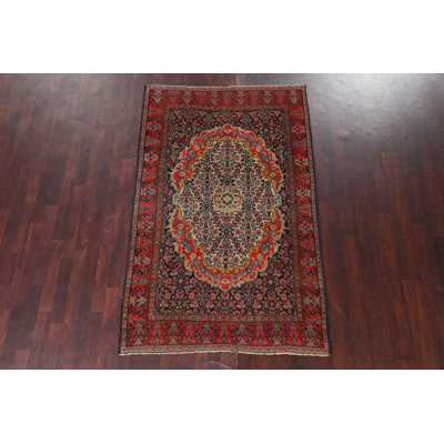 Tapis persan pré-1900 à motif de teinture végétale Senneh noué à la main 4 x 7