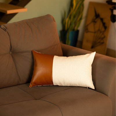 Bohemian Faux Leather Rectangular Pillow Cover & Insert