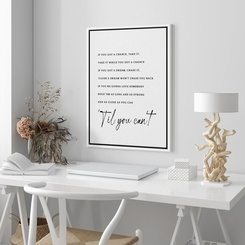 Texte noir et blanc inspirant des mots Chance Dream Love, Blanc, H 36 po x l 24 po