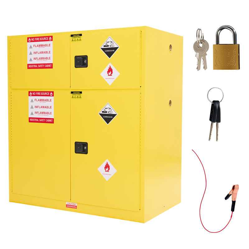 Flammable Cabinet, Cold-Rolled Steel, Adjustable Shelves, OSHA & CE Certified for Industrial, Commercial, Laboratory, and Institutional Use, Yellow
