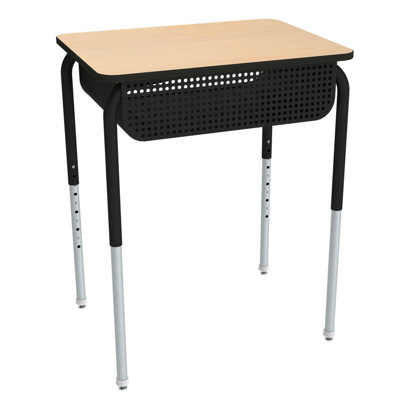 Bureau d'école à hauteur ajustable avec boîte à livres en métal (paquet de 2), Noir, Érable