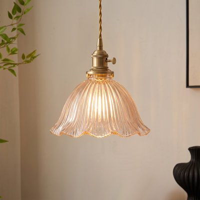 1-Light Brass Floral Glass Vintage Pendant Light