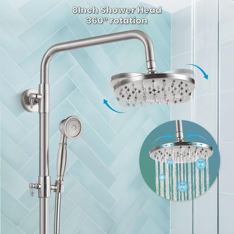 8'' Chrome Exposed Shower System with Rain Shower Head, Handheld Spray and Tub Spout, 3-Function Wall Mounted Shower Faucet Set