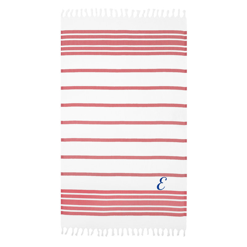 Serviette de plage 100% coton à chevrons, Pistache / marine, E