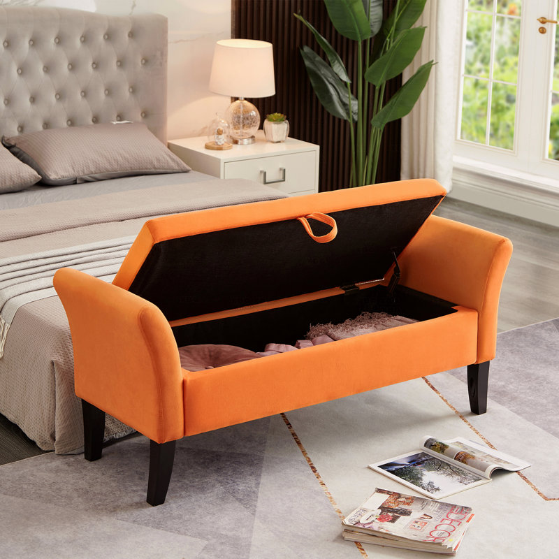 51.5" Bed Bench With Storage Function, Orange
