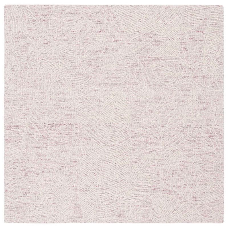 Gazella Hand Tufted Wool/Cotton Floral Rug in Ivory/Pink, Square 6'