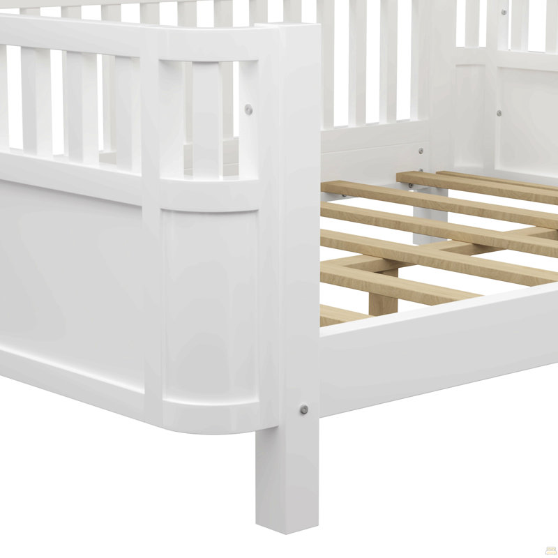Lit plateforme double en bois pleine grandeur, lit double en bois à profil bas avec rails, Lit double