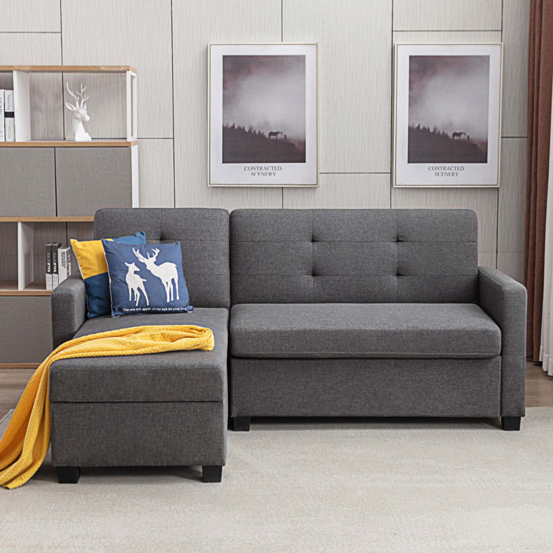 Upholstered Sectional Left Hand Facing, Gray Linen