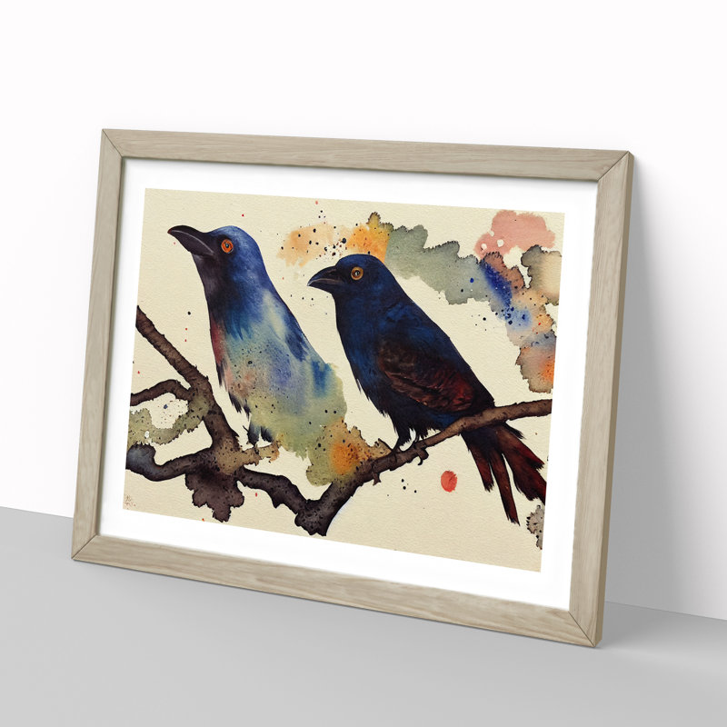 Crow Bird Watercolour Vol.2 - Framed Print, 25cm H x 34cm W x 2cm D, Oak