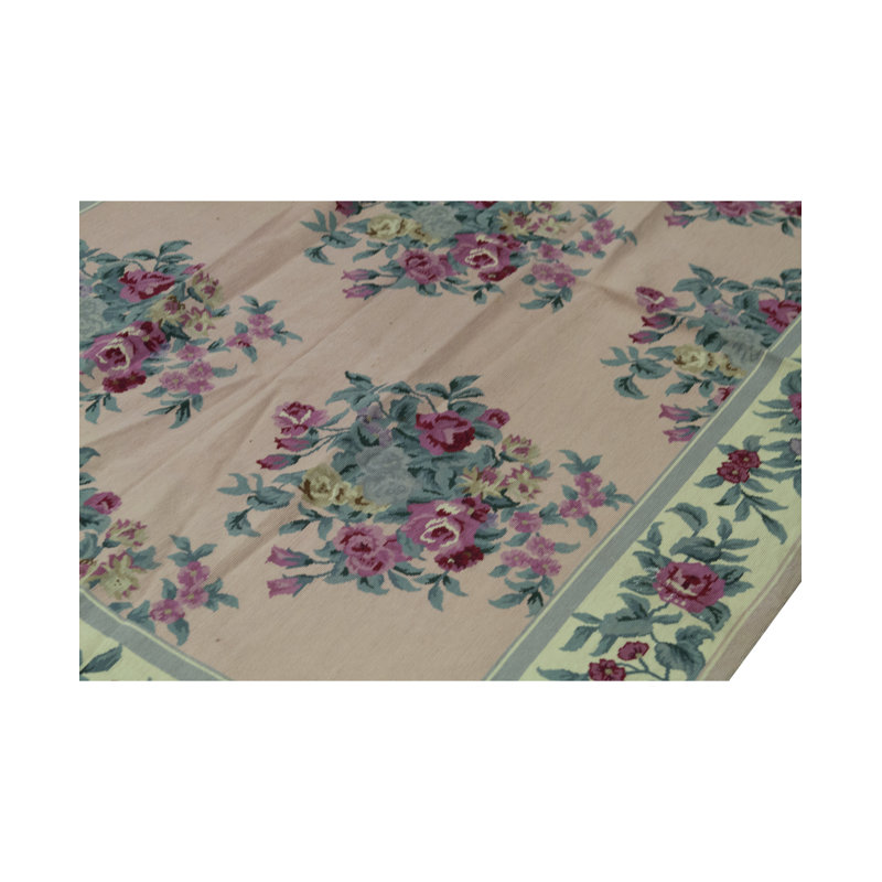 Tapis vert, rouge et rose noué à la main de haute qualité
