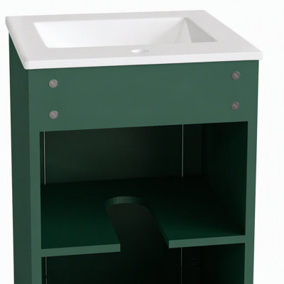 Meuble de salle de bain français de 45,7 cm (18 pouces) avec lavabo en céramique, tablette réglable et charnières à fermeture douce