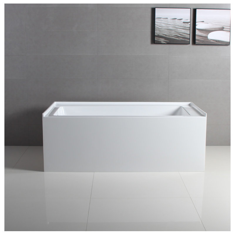 Kingston Brass Aqua Eden 60-Inch Acrylic Rectangular 3-Wall Alcove Tub, Drain Hole, Right